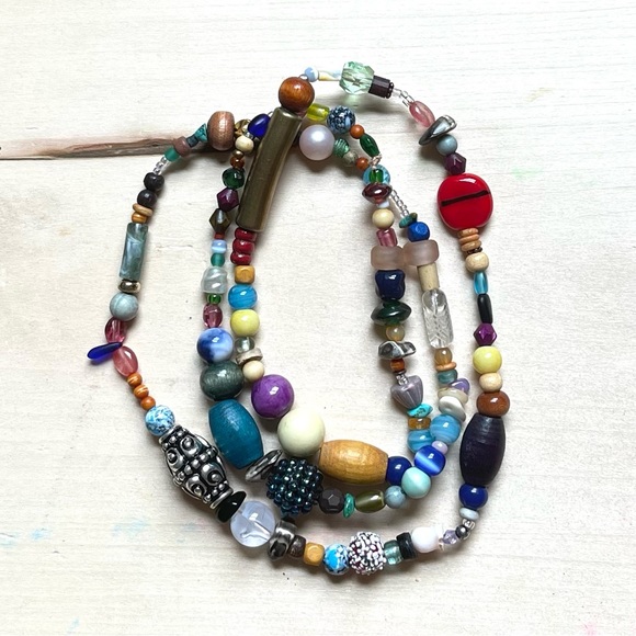 HANDMADE GLASS NECKLACE | Glass Chunkies One of a Kind Readymade Necklace - Picture 2 of 9